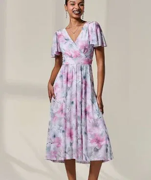 Jolie Moi Women's Petite Mesh Short Sleeve Wrap Midaxi Dress