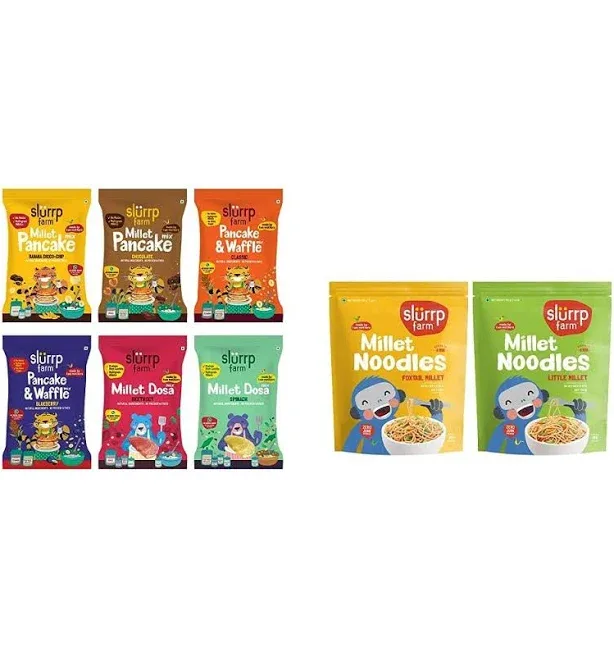 Slurrp Farm Healthy Breakfast and Snacks Trial Pack Combo, 300g (Pack of 6, 50g each) & Slurrp Farm No Maida Millet Nood