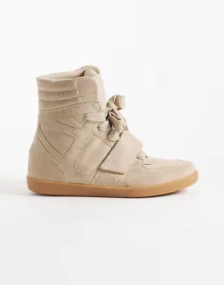 ASOS DESIGN Damson concealed wedge sneakers in taupe suedette