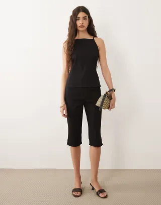 ASOS DESIGN slash neck halter top in black set