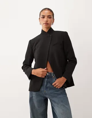 Lioness Trophy Club asymmetric wrap front blazer in black