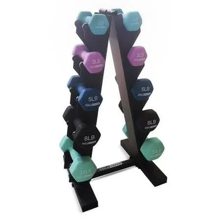 HolaHatha 2, 3, 5, 8, & 10 lb Neoprene Dumbbell Free Weight Set with Rack