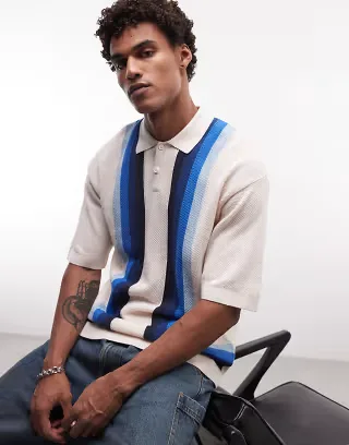Pegador Tellero pique knit polo shirt in white multi