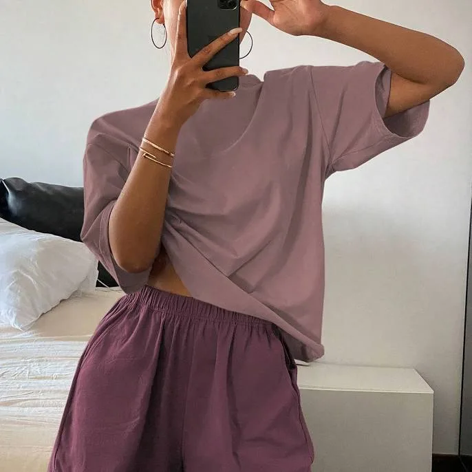 Lounge Set Women's Loose Drop Shoulder Knitted Pajama Set