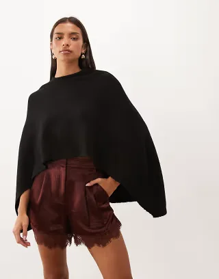 Pretty Lavish knit cape detail mini dress in black