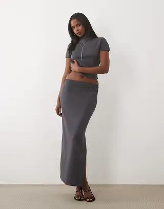 Kaiia exclusive 90s fine knit side slit midaxi skirt in charcoal - part of a set