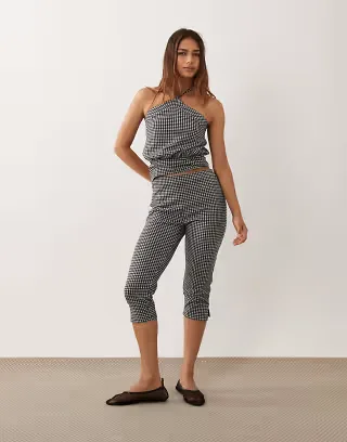 ASOS DESIGN capri leggings in black and white gingham - part of a set