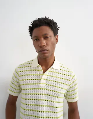 Topman classic fit crochet striped polo in lime