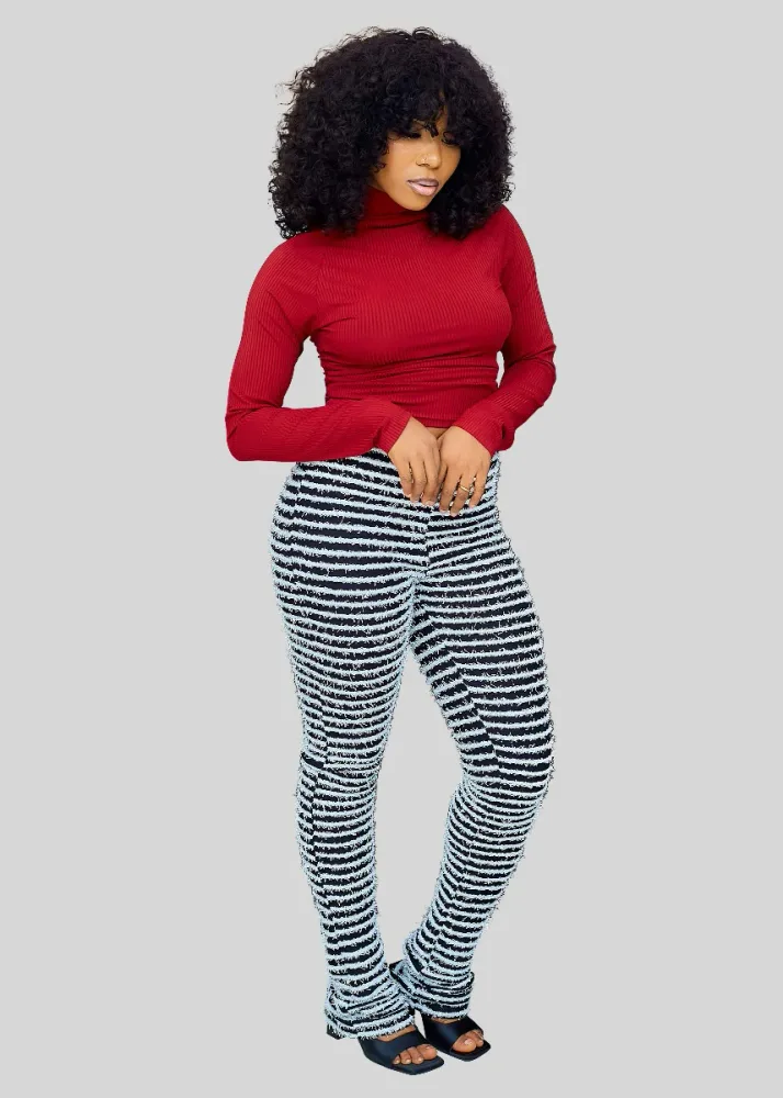 FRINGE STRIPPED HIGH WAIST PANT