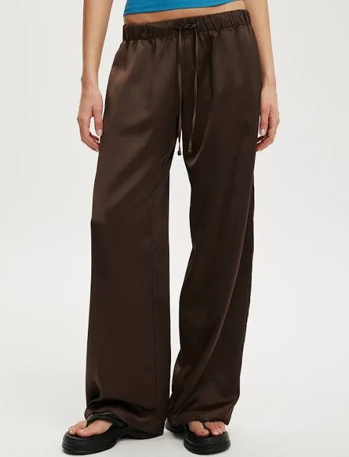 Women's Cotton On Brown Satin Low Waist Wide Leg Pants, Size 14. Cotton On - Sold by Bash
