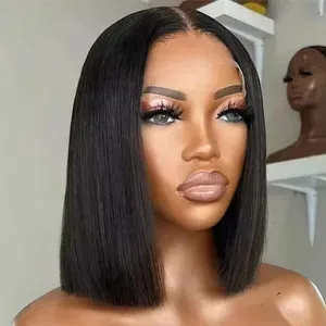 16 Inch Black Short Bob Human Hair Wig, 13x6 HD Lace Front, Pre-Plucked Baby Hair, Straight Glueless Lace, Daily and Par