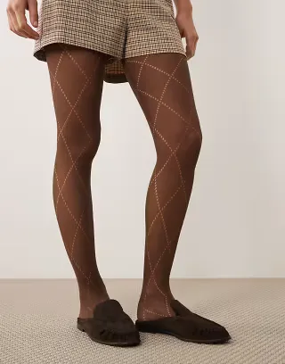 Kaiia exclusive plaid pattern tights in brown