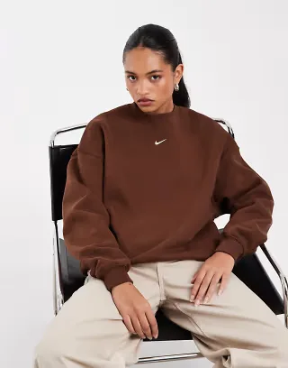 Nike Studio Fleece oversized crew neck sweatshirt in brown