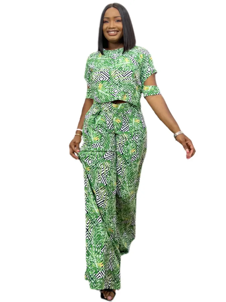 LEAF PRINT WIDE LEG PANT