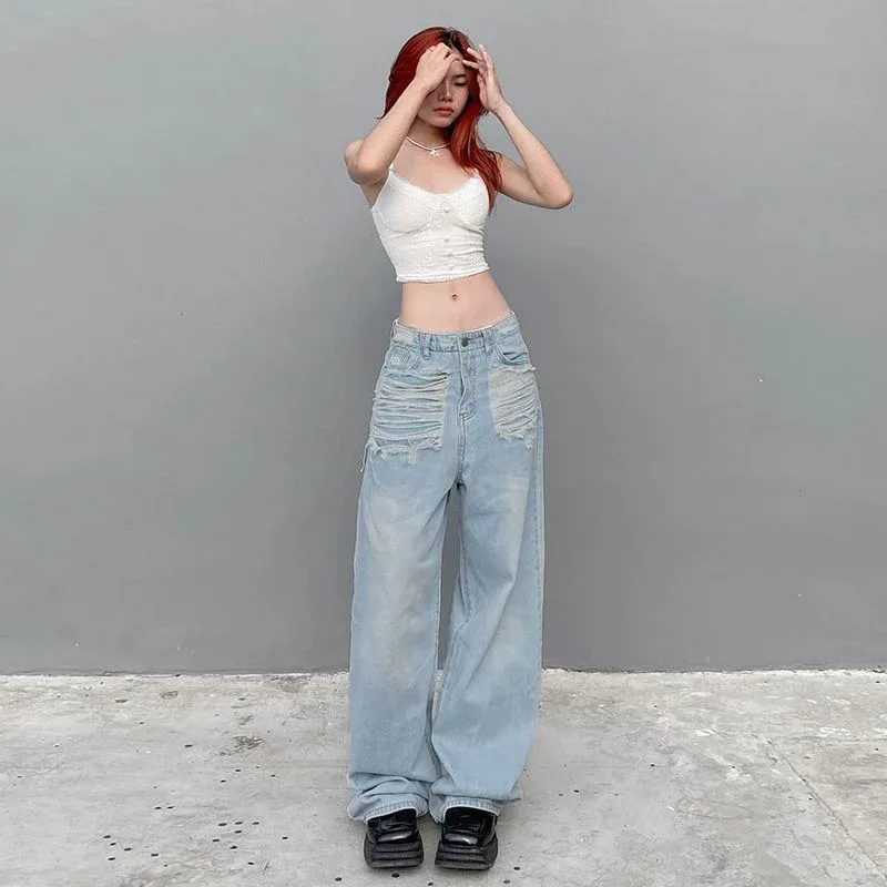 STRAIGHT LEG RIPPED JEANS