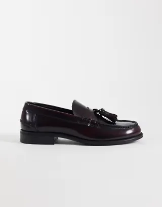 NOAK made in Portugal loafers with tassel trim in burgundy leather