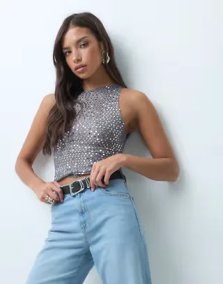 Motel dudley sequin tank top in slate silver
