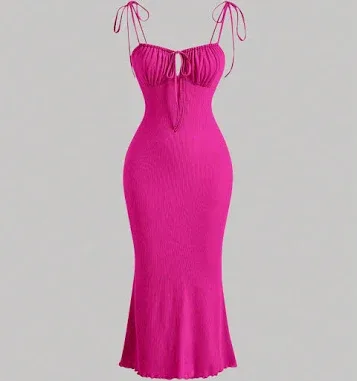 Women Shein Tie Front Ruched Bust Tie Shoulder Cami Dress