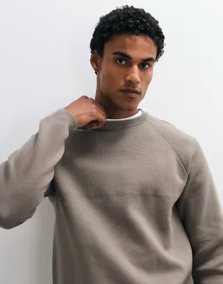 ASOS DESIGN relaxed compact knitted sweater in taupe