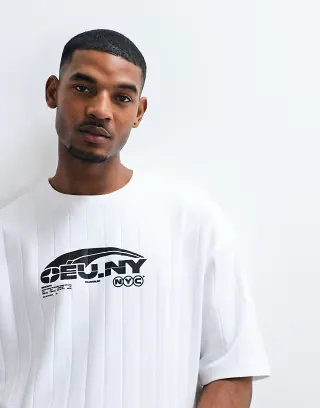 ASOS DESIGN heavyweight boxy oversized T-shirt with text front graphic in white wide rib