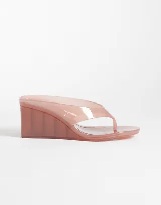 ASOS DESIGN Highlight jelly toe thong wedges in blush