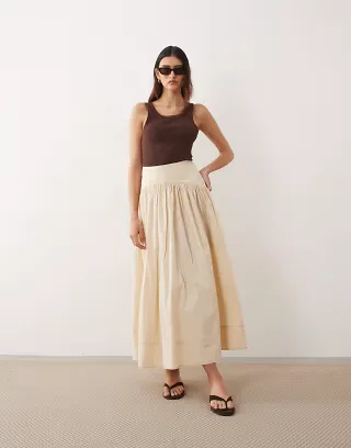 ARRANGE drop waist maxi skirt with topstitch detail in stone
