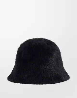 Gina Tricot faux fur textured bucket hat in black