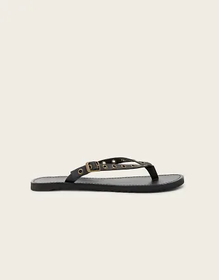 AllSaints Sydney leather flip flop leather sandals with eyelet detail in black