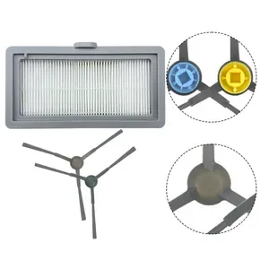 Side Brush Dust Filter for Robotic Vacuum Cleaner, Rectangular Frame, White-Grey Filter Media Replacement, Compatible wi