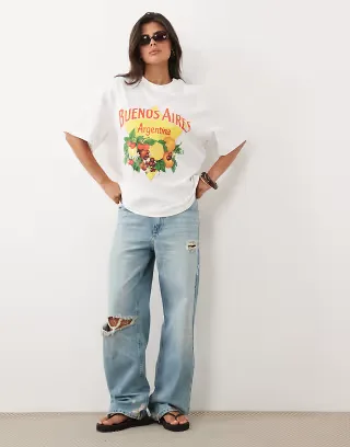 ASOS DESIGN oversized t-shirt with Buenos Aires fruit graphic in white