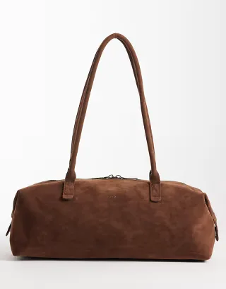 PASQ faux suede elongated shoulder bag in brown