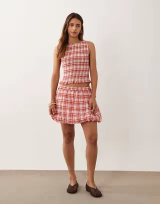 ASOS DESIGN bubble skirt set in red gingham