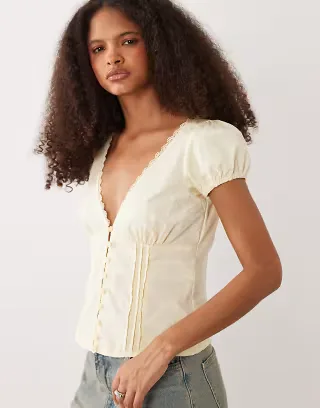 Motel ilias corset poplin top in buttermilk