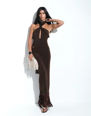 ASOS DESIGN fringed set in brown
