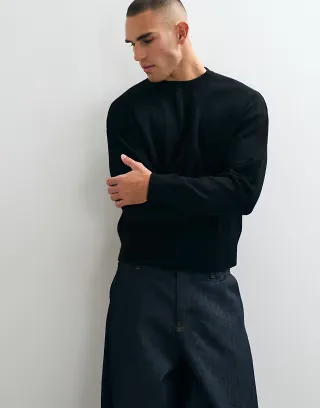 ONLY & SONS jacquard crew neck knit sweater in black