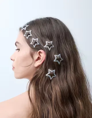 ASOS DESIGN pack of 6 glitter star snap clips
