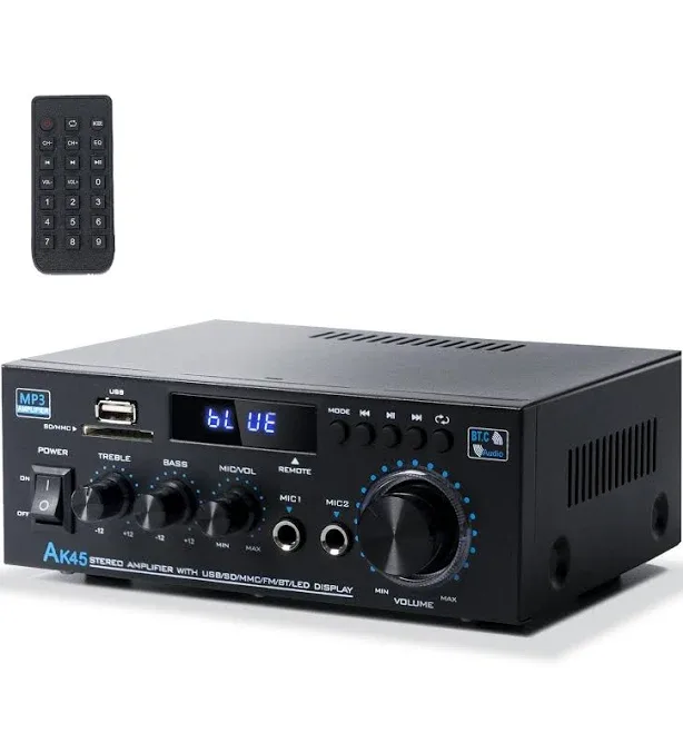 NEOHIPO Stereo Receiver & Amplifier Home Audio Amp, AK45 Bluetooth Amplifier for Passive Speakers, 300Wx2, Bluetooth 5.0