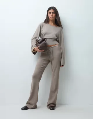 Gina Tricot knit loungewear set in brown melange