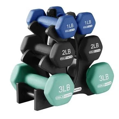 HolaHatha Dumbbell Strength Training Weight Set with Rack