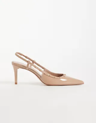 Mango studded slingback heeled pumps in beige