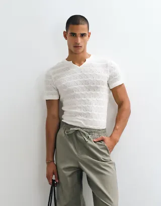 ASOS DESIGN heavyweight slim T-shirt in cream textured fabric