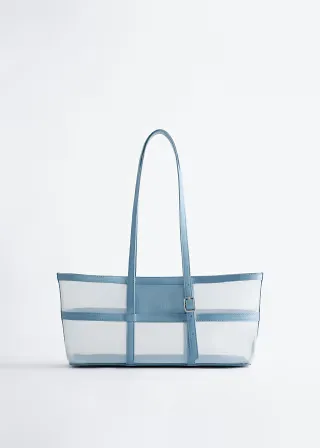 & Other Stories premium leather mesh tote shoulder bag in blue