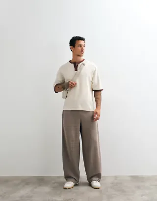 ASOS DESIGN oversized balloon textured sweatpants with side pleat in beige