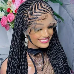 36 Inch Synthetic Cornrow Braided Wigs for Women - Full Lace Front Knotless Box Braids African Style Hair Wig