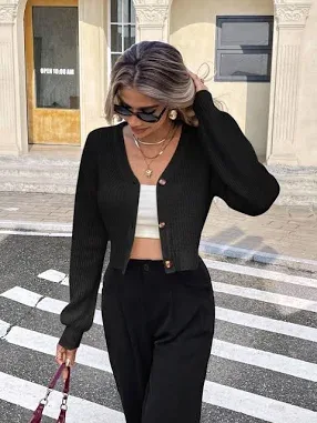 Serisse Drop Shoulder Button Up Crop Cardigan