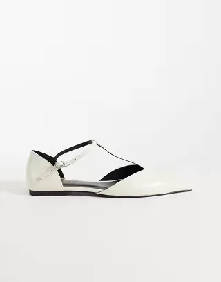 ASOS DESIGN Lover pointed toe t-bar ballet flats in white