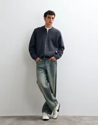 ASOS DESIGN oversized compact knitted bomber in dark gray