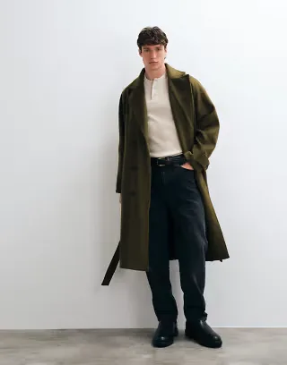 ASOS DESIGN oversized wool look belted overcoat in dark green