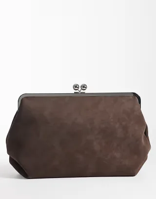 ASOS DESIGN velvet touch oversized frame clutch purse in chocolate