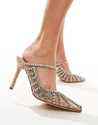 Azalea Wang Arthelia embellished heeled mules in Beige mesh